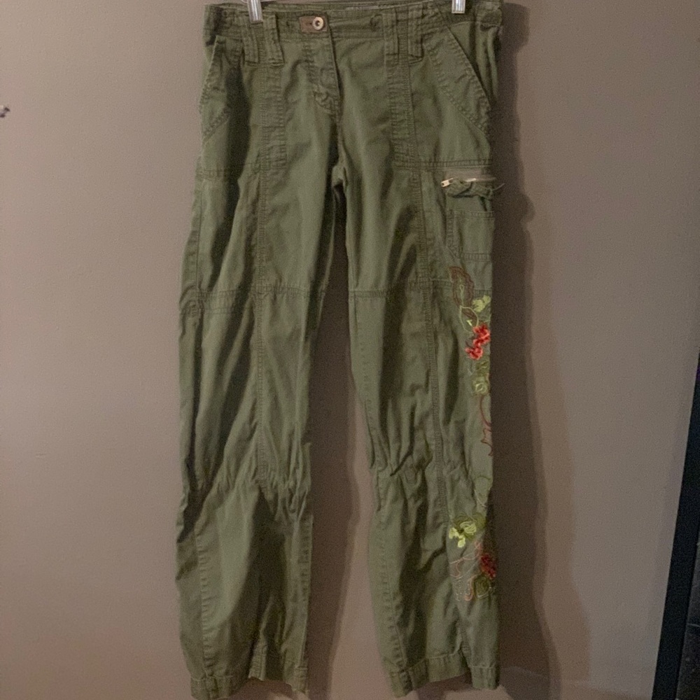 Olive embroidered cargo pants